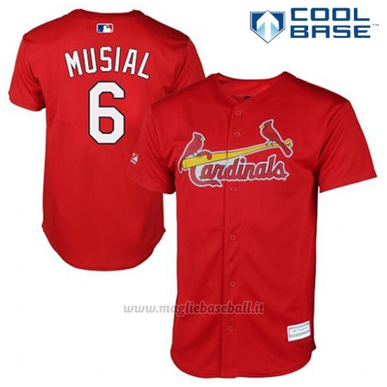 Maglia Baseball Uomo St. Louis Cardinals Stan Musial 6 Rosso Cool Base